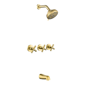 Wall Mounted Three Cross Handles Tub and Shower Faucet Trim with 10-Setting Shower Head